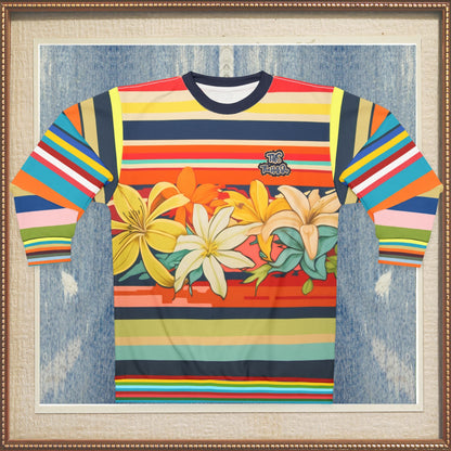 Retro Hawaiian Plumeria Rugby Stripe Unisex Sweatshirt (Gold Label)