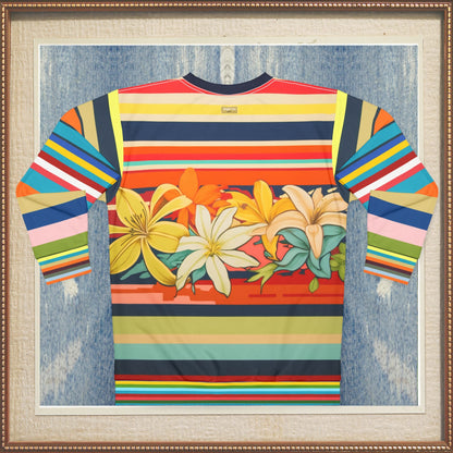 Retro Hawaiian Plumeria Rugby Stripe Unisex Sweatshirt (Gold Label)