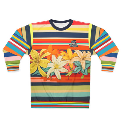 Retro Hawaiian Plumeria Rugby Stripe Unisex Sweatshirt (Gold Label)