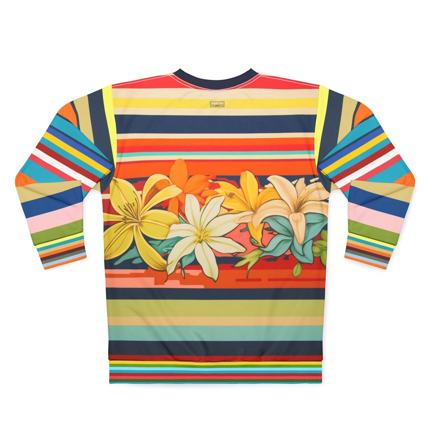 Retro Hawaiian Plumeria Rugby Stripe Unisex Sweatshirt (Gold Label)