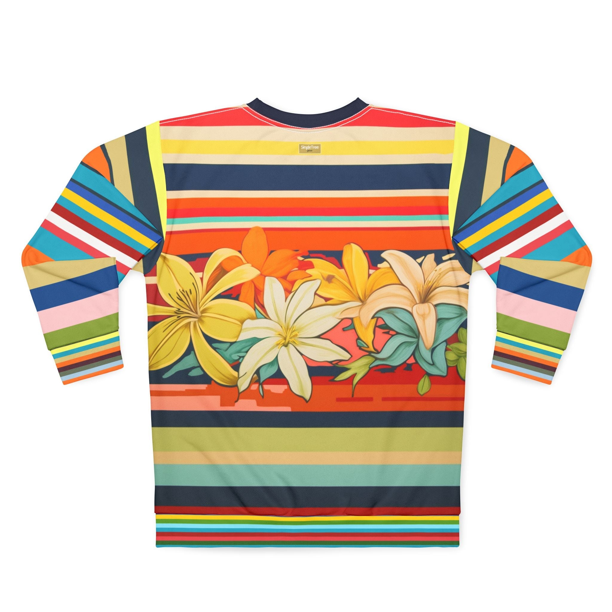 Retro Hawaiian Plumeria Rugby Stripe Unisex Sweatshirt (Gold Label)