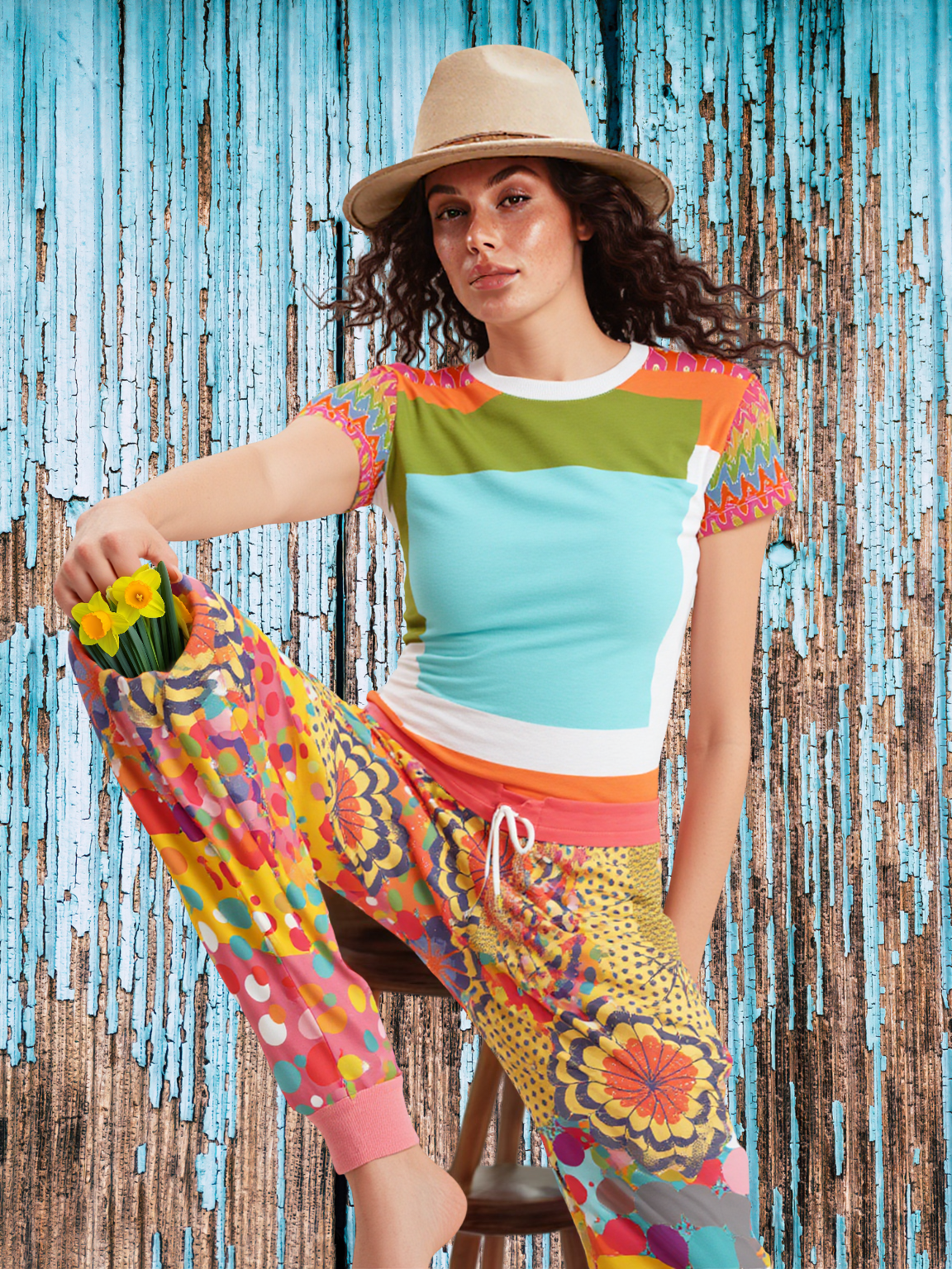 Tangerine Me Up Square Geometric Print Colorful AOP Women&