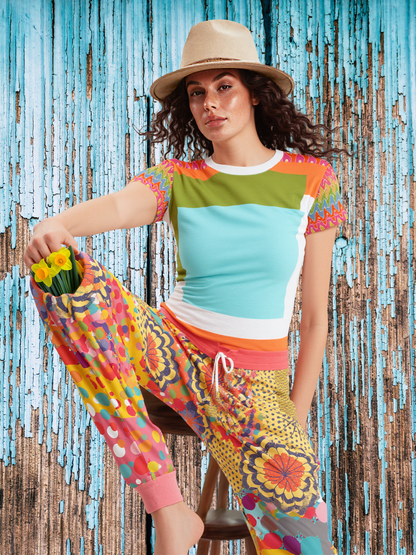 Tangerine Me Up Square Geometric Print Colorful AOP Women&