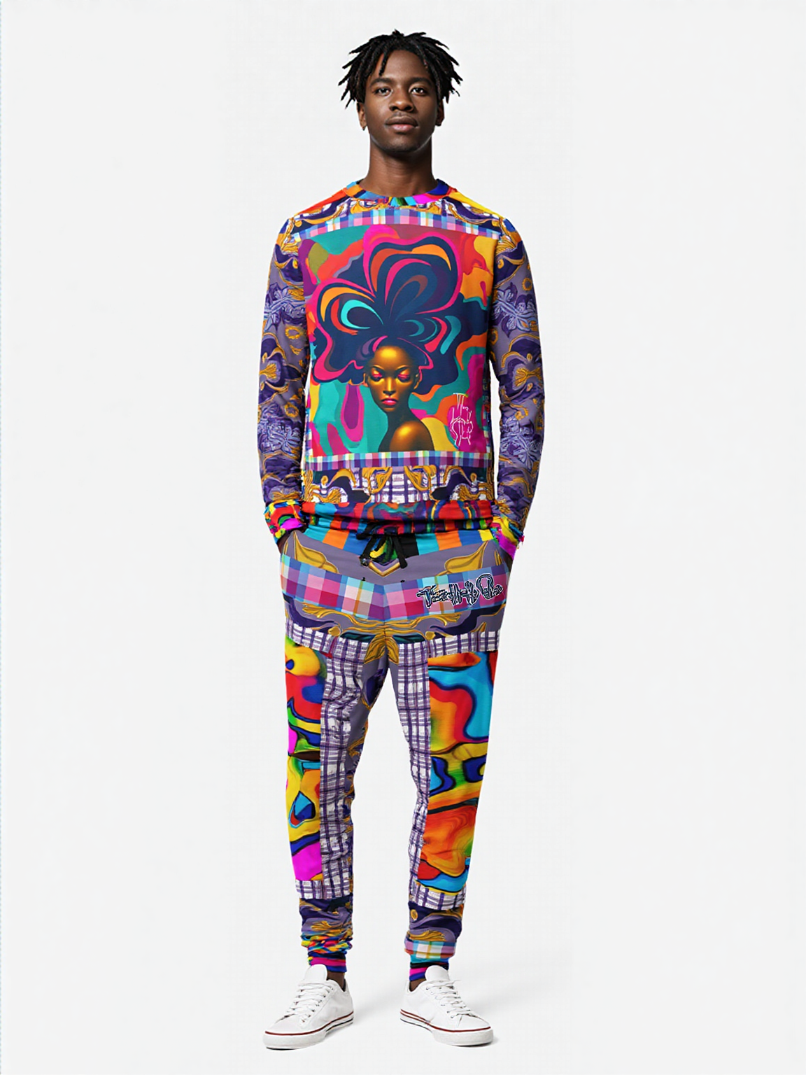 Roxbury Bouffant Girl Eclectic Swirl Plaid Eco-Poly Unisex Joggers