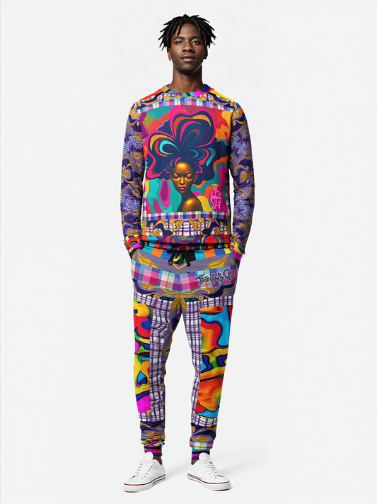 Roxbury Bouffant Girl Eclectic Swirl Plaid Eco-Poly Unisex Joggers