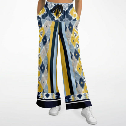 Royal Navy and Yellow Indian Batik Eco-Poly Wide Leg Joggers