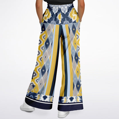 Royal Navy and Yellow Indian Batik Eco-Poly Wide Leg Joggers