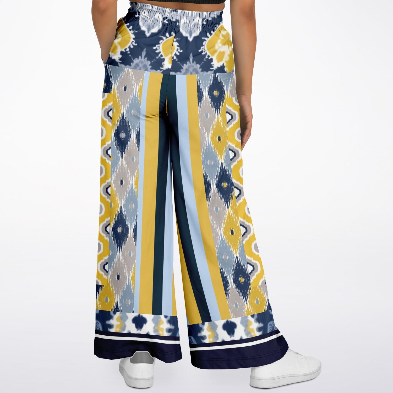 Royal Navy and Yellow Indian Batik Eco-Poly Wide Leg Joggers
