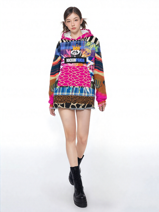 RPT Rockin Panda Animal Print Camo Blanket Hoodie (one-size)