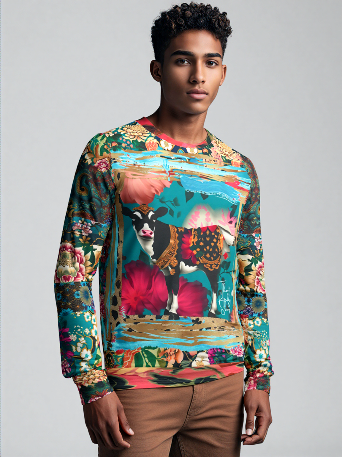 Sacred Chinese Cow Animal Print Unisex Sweatshirt (Gold Label)