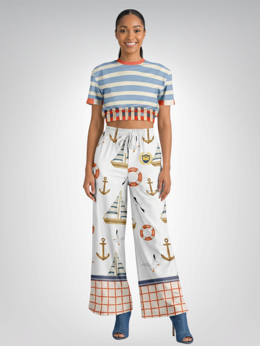 Sail Away Seaside Coastal Regatta Eco-Poly Wide Leg Pants