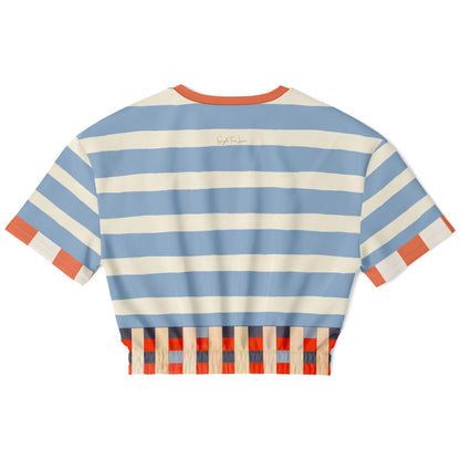 Sail Away Coastal Regatta Stripe Eco-Poly Short Sleeve Cropped Pullover