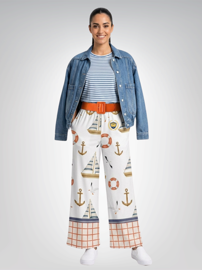 Sail Away Seaside Coastal Regatta Eco-Poly Wide Leg Pants