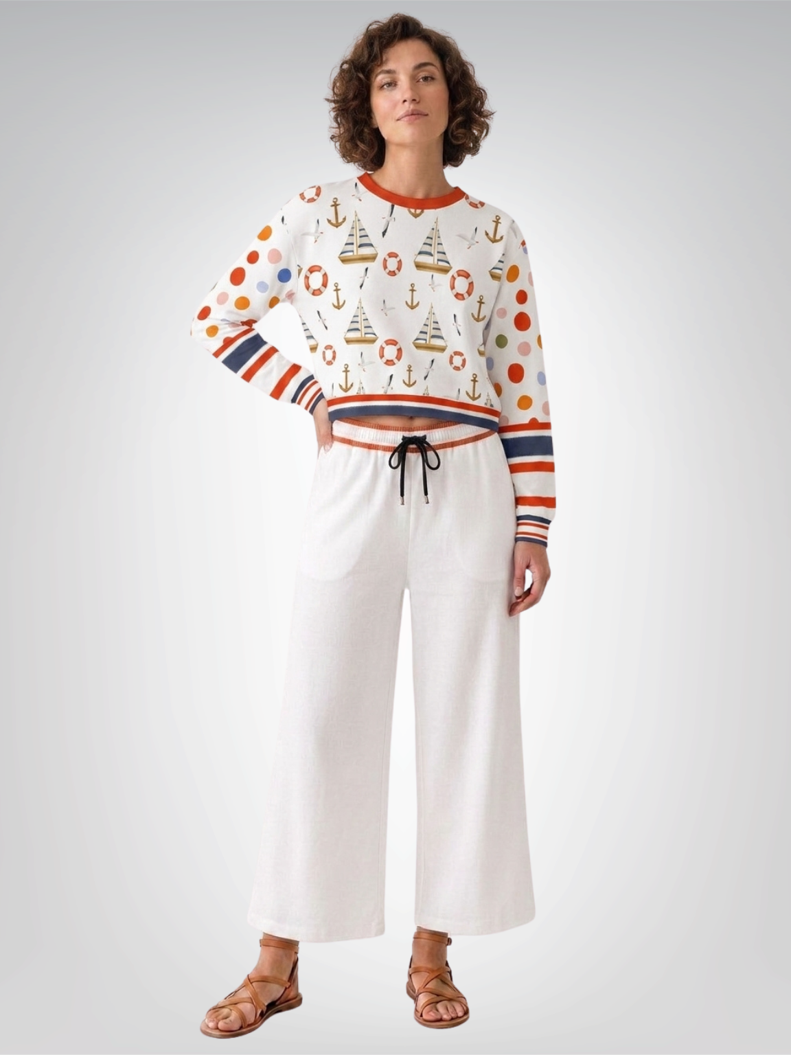 Sail Away Harbor Dots Cropped Sweatshirt (Gold Label)