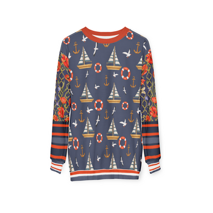 Sail Away in Denim Floral Trellis Unisex Sweatshirt (Gold Label)