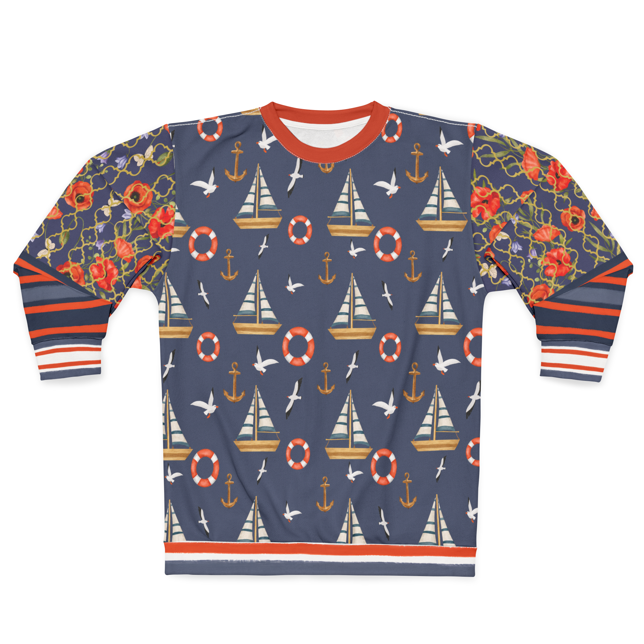 Sail Away in Denim Floral Trellis Unisex Sweatshirt (Gold Label)
