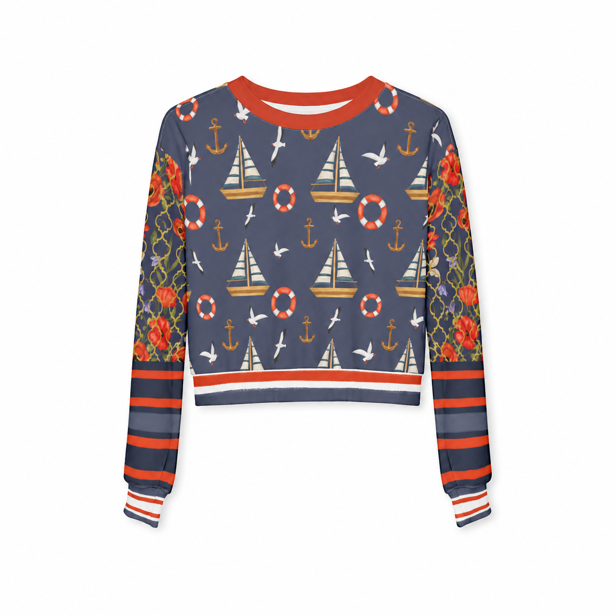 Sail Away in Denim Floral Trellis Cropped Sweatshirt (Gold Label)