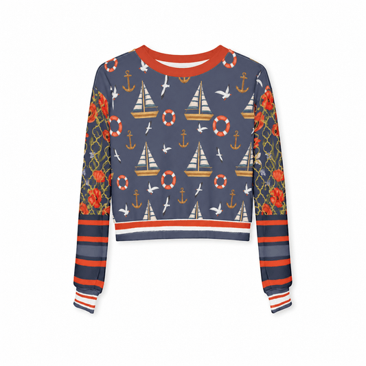 Sail Away in Denim Floral Trellis Cropped Sweatshirt (Gold Label)