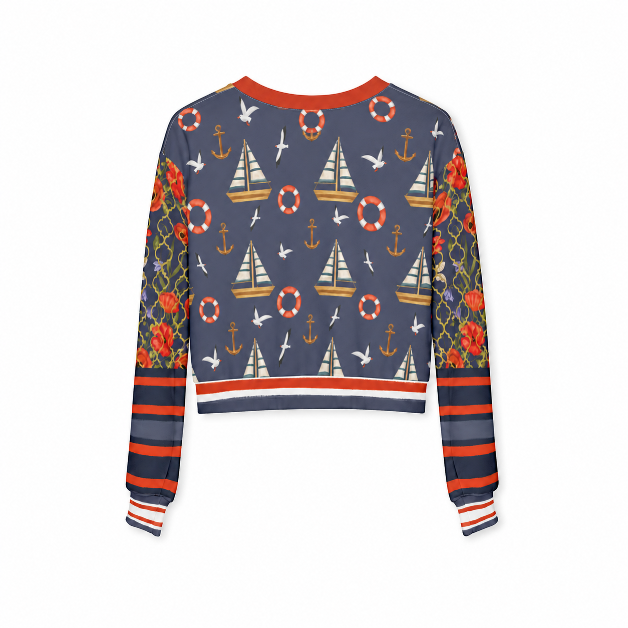 Sail Away in Denim Floral Trellis Cropped Sweatshirt (Gold Label)