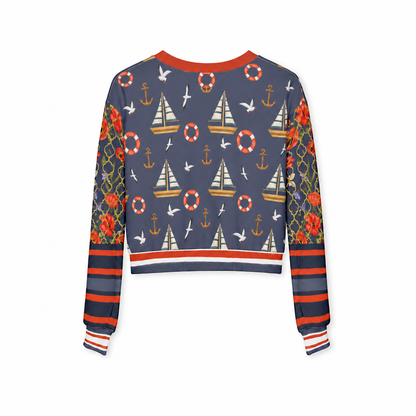 Sail Away in Denim Floral Trellis Cropped Sweatshirt (Gold Label)