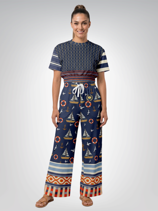 Sail Away in Golden Trefoil Eco-Poly Short Sleeve Cropped Pullover