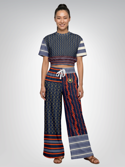 Sail Away in Golden Trefoil Eco-Poly Short Sleeve Cropped Pullover
