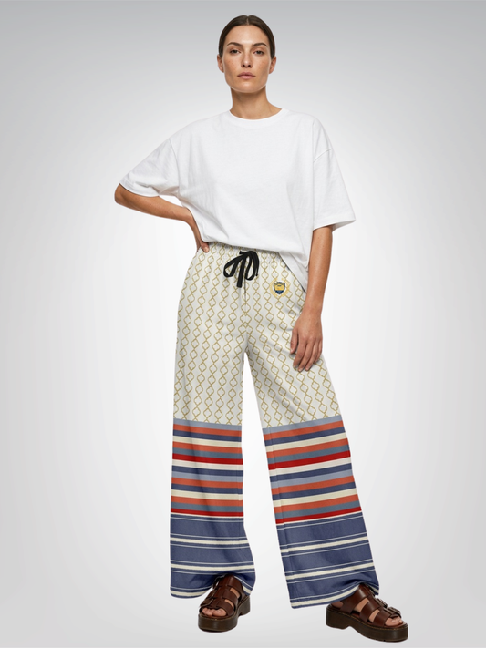 Sail Away Golden Trefoil in White Eco-Poly Wide Leg Pants