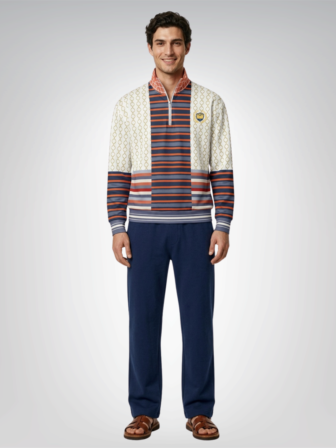 Sail Away Golden Trefoil in White Heavyweight Oversized Quarter Zip Sweatshirt