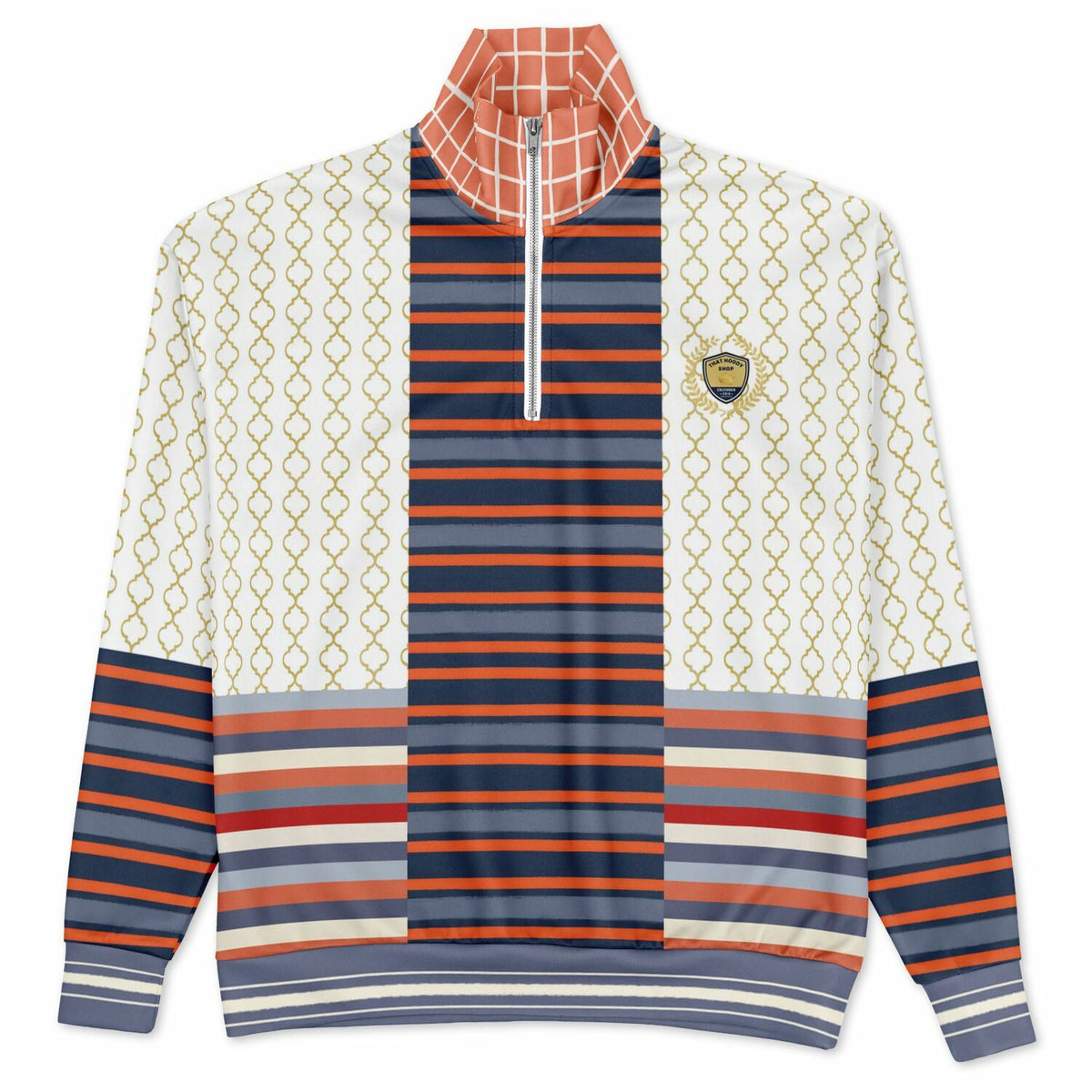 Sail Away Golden Trefoil in White Heavyweight Oversized Quarter Zip Sweatshirt