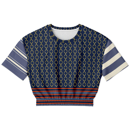 Sail Away in Golden Trefoil Eco-Poly Short Sleeve Cropped Pullover