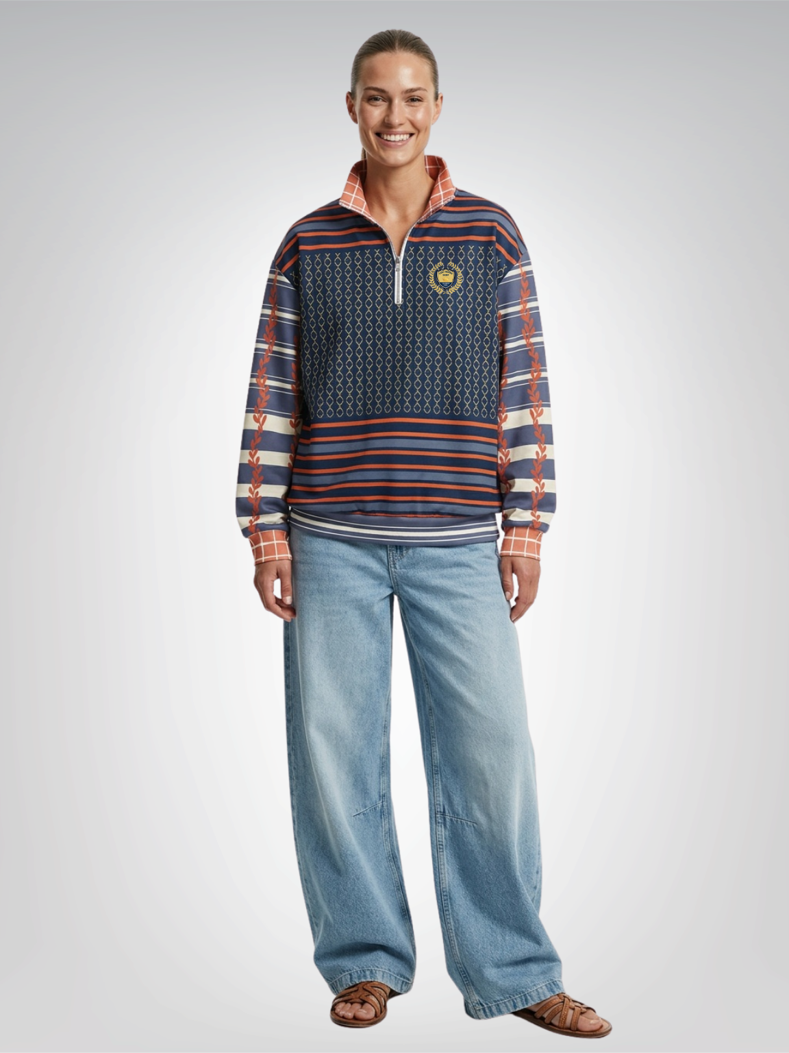 Sail Away Golden Trefoil in Blue Heavyweight Oversized Quarter Zip Sweatshirt