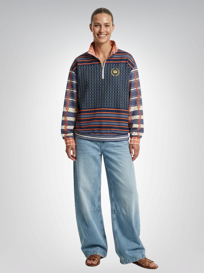 Sail Away Golden Trefoil in Blue Heavyweight Oversized Quarter Zip Sweatshirt