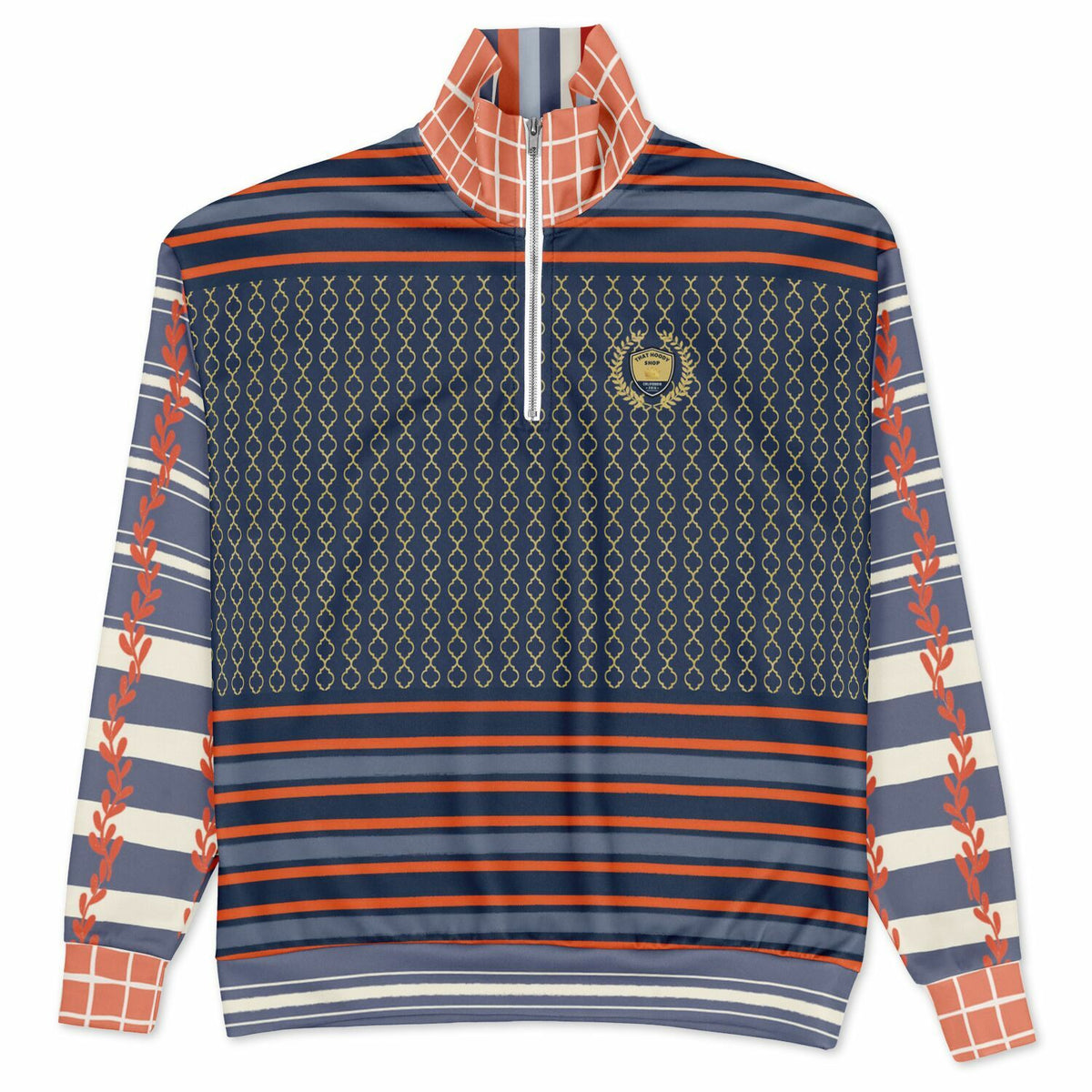 Sail Away Golden Trefoil in Blue Heavyweight Oversized Quarter Zip Sweatshirt