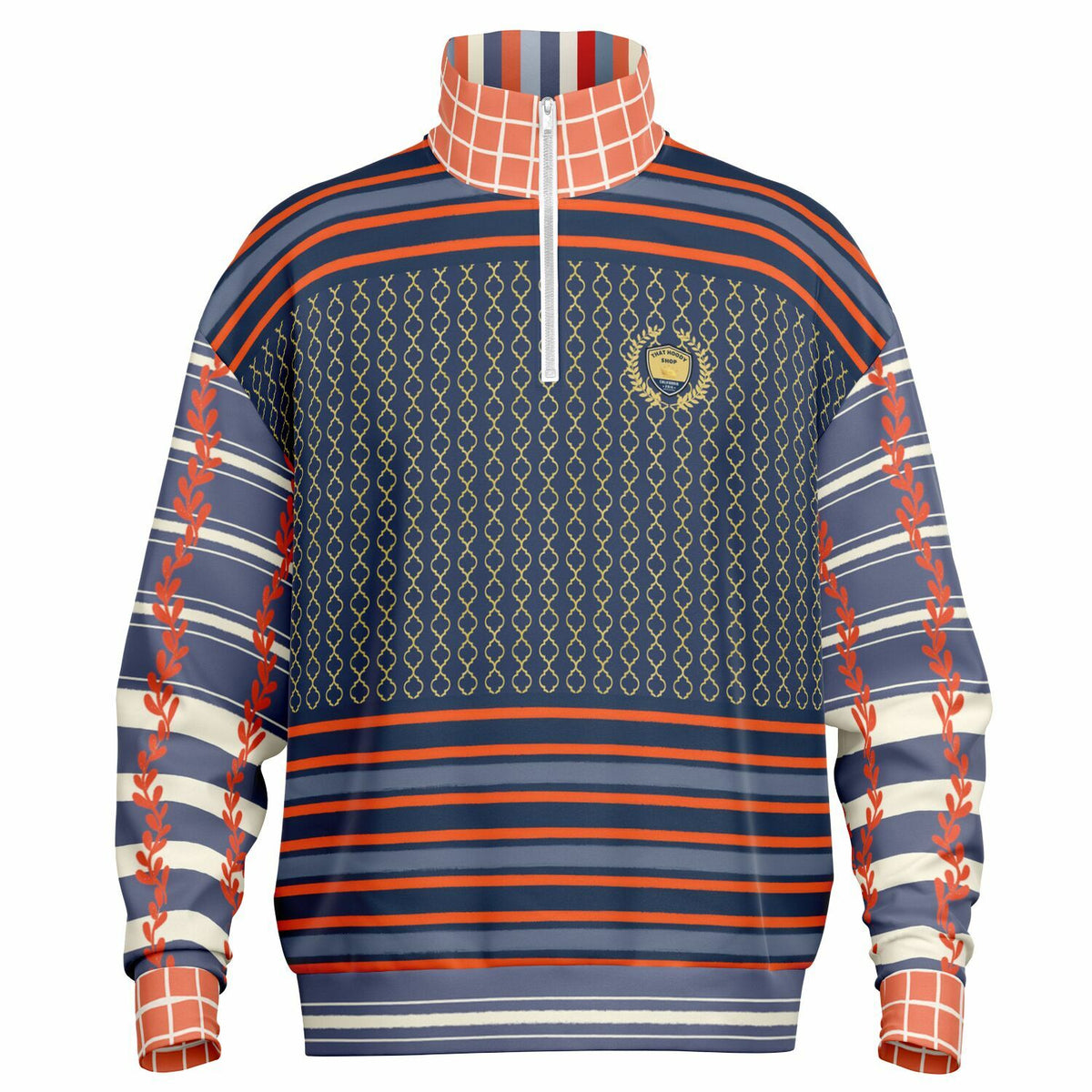 Sail Away Golden Trefoil in Blue Heavyweight Oversized Quarter Zip Sweatshirt