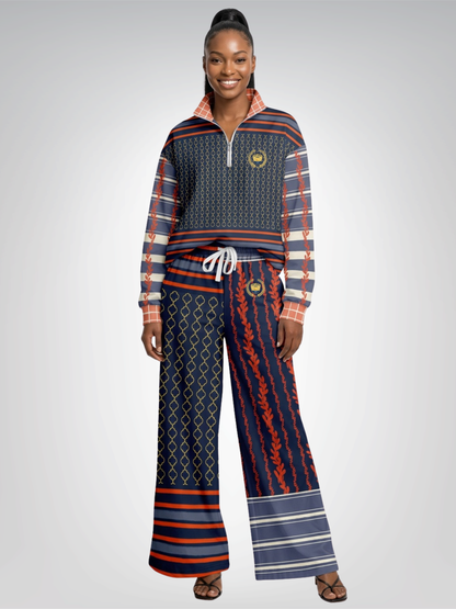Sail Away Golden Trefoil in Blue Heavyweight Oversized Quarter Zip Sweatshirt