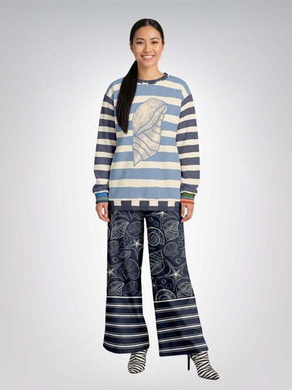 Sail Away Seashell Sketch in Midnight Eco-Poly Wide Leg Pants