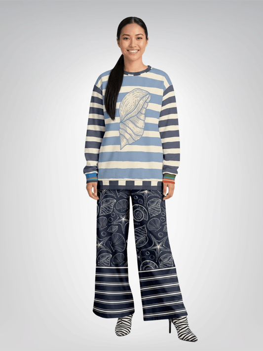 Sail Away Seashell Sketch in Midnight Eco-Poly Wide Leg Pants