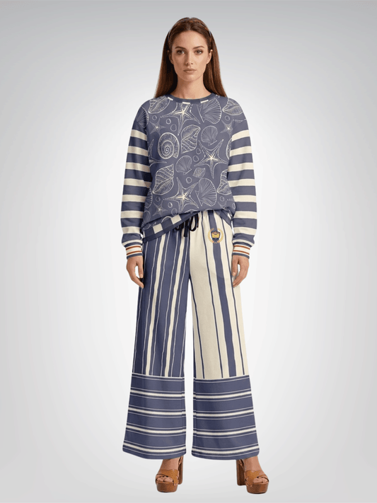 Sail Away Harborline Mix Stripe Eco-Poly Wide Leg Pants