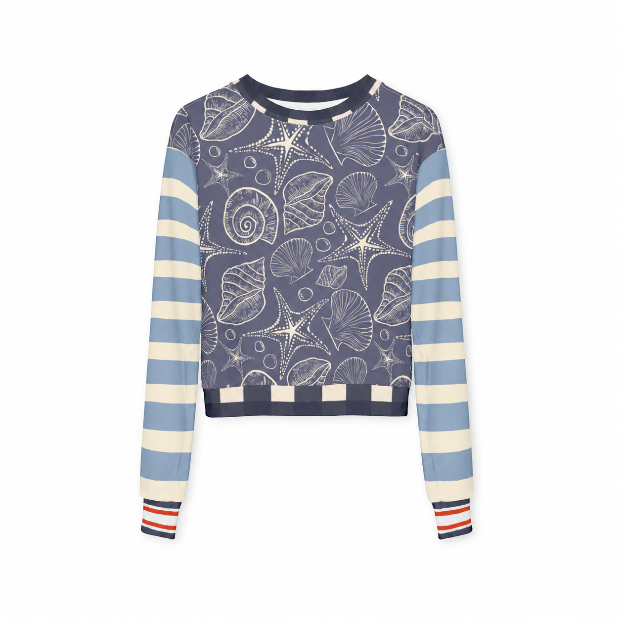 Sail Away Seashell Sketch in Blue Cropped Sweatshirt (Gold Label)