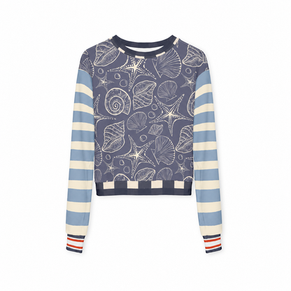 Sail Away Seashell Sketch in Blue Cropped Sweatshirt (Gold Label)