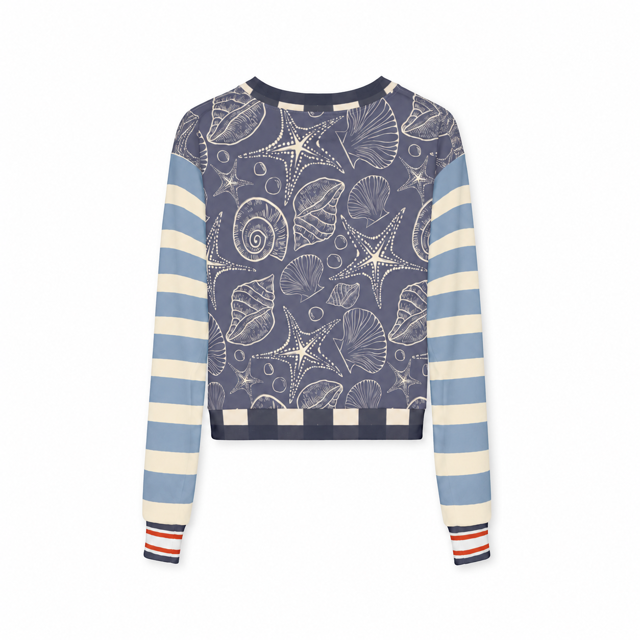 Sail Away Seashell Sketch in Blue Cropped Sweatshirt (Gold Label)