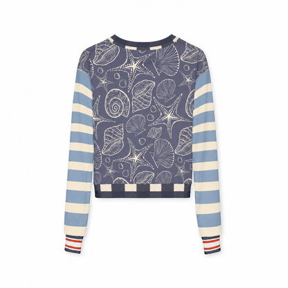 Sail Away Seashell Sketch in Blue Cropped Sweatshirt (Gold Label)