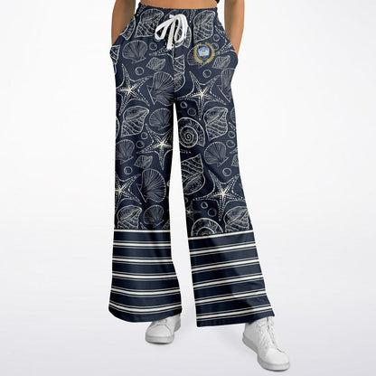 Sail Away Seashell Sketch in Midnight Eco-Poly Wide Leg Pants