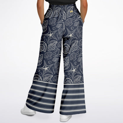Sail Away Seashell Sketch in Midnight Eco-Poly Wide Leg Pants