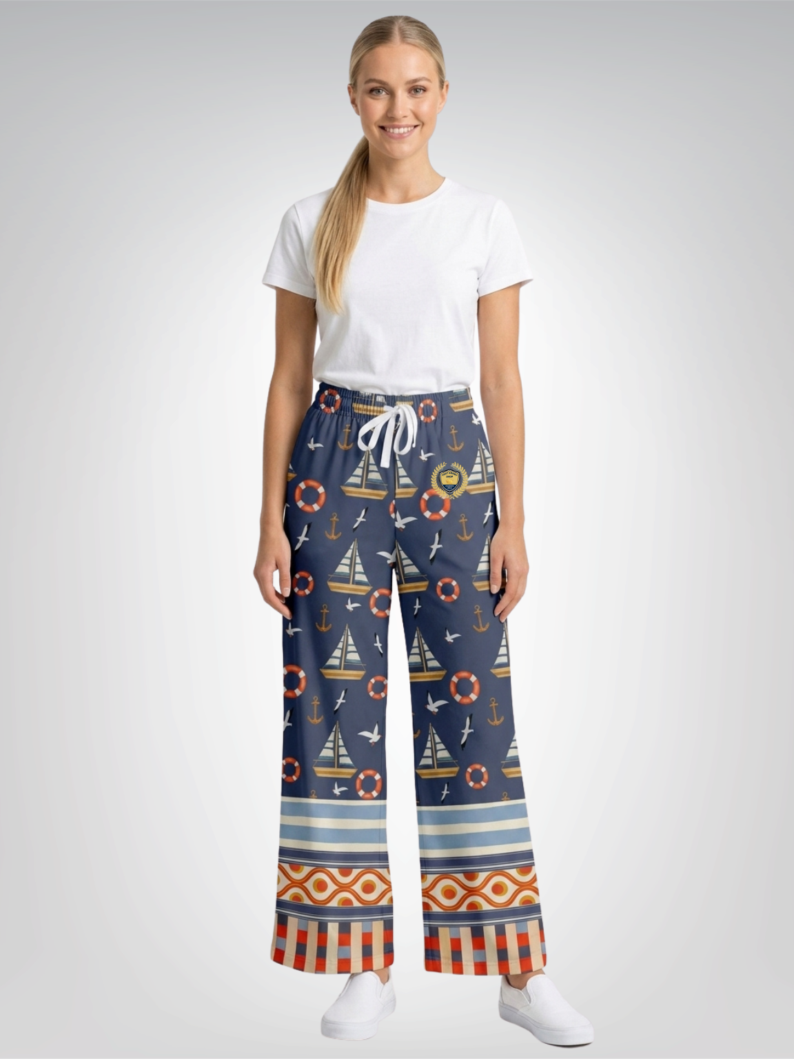 Sail Away Seaside Indigo Coastal Regatta Eco-Poly Wide Leg Pants