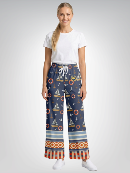 Sail Away Seaside Indigo Coastal Regatta Eco-Poly Wide Leg Pants