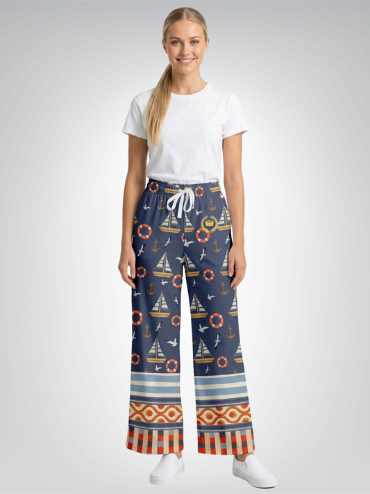 Sail Away Seaside Indigo Coastal Regatta Eco-Poly Wide Leg Pants