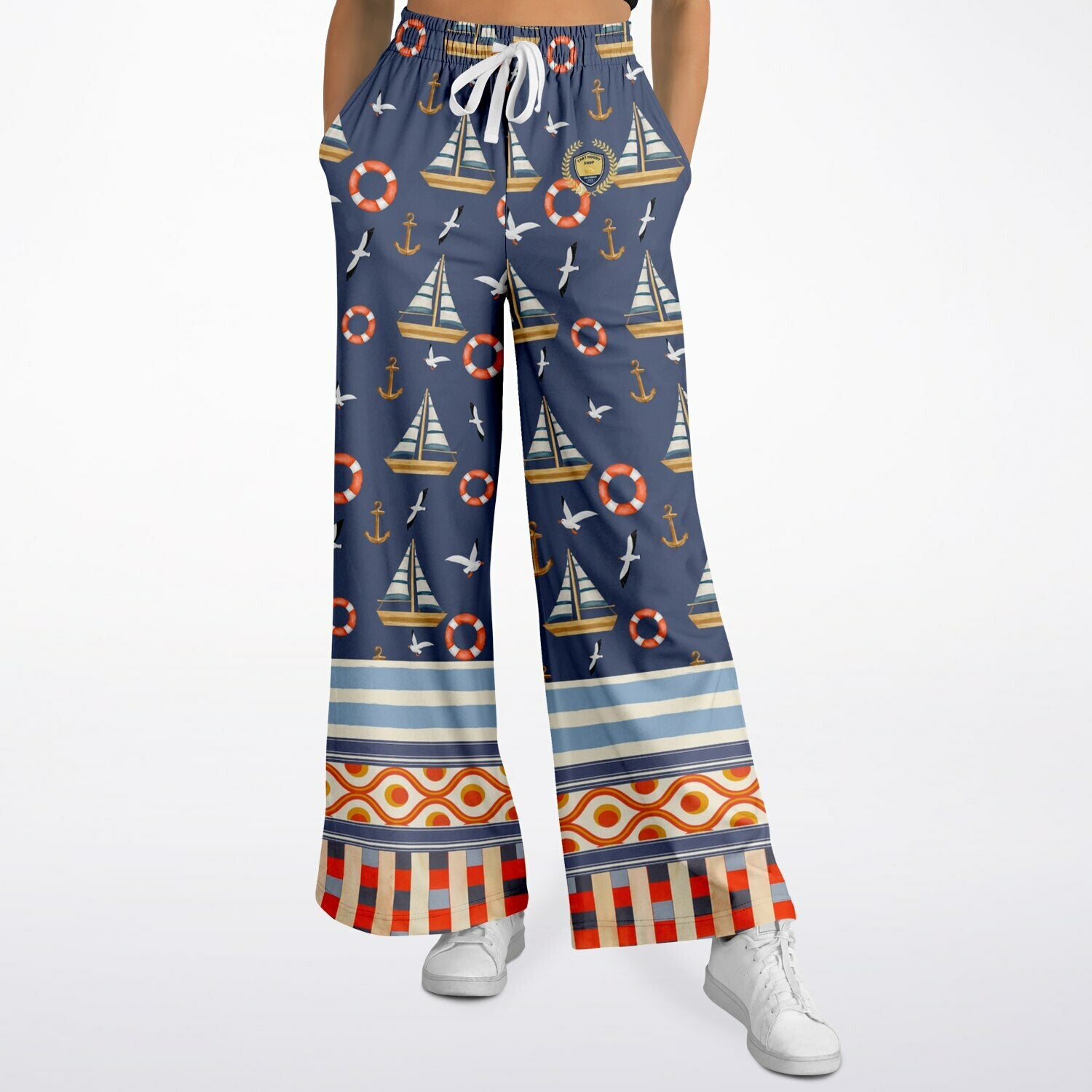 Sail Away Seaside Indigo Coastal Regatta Eco-Poly Wide Leg Pants