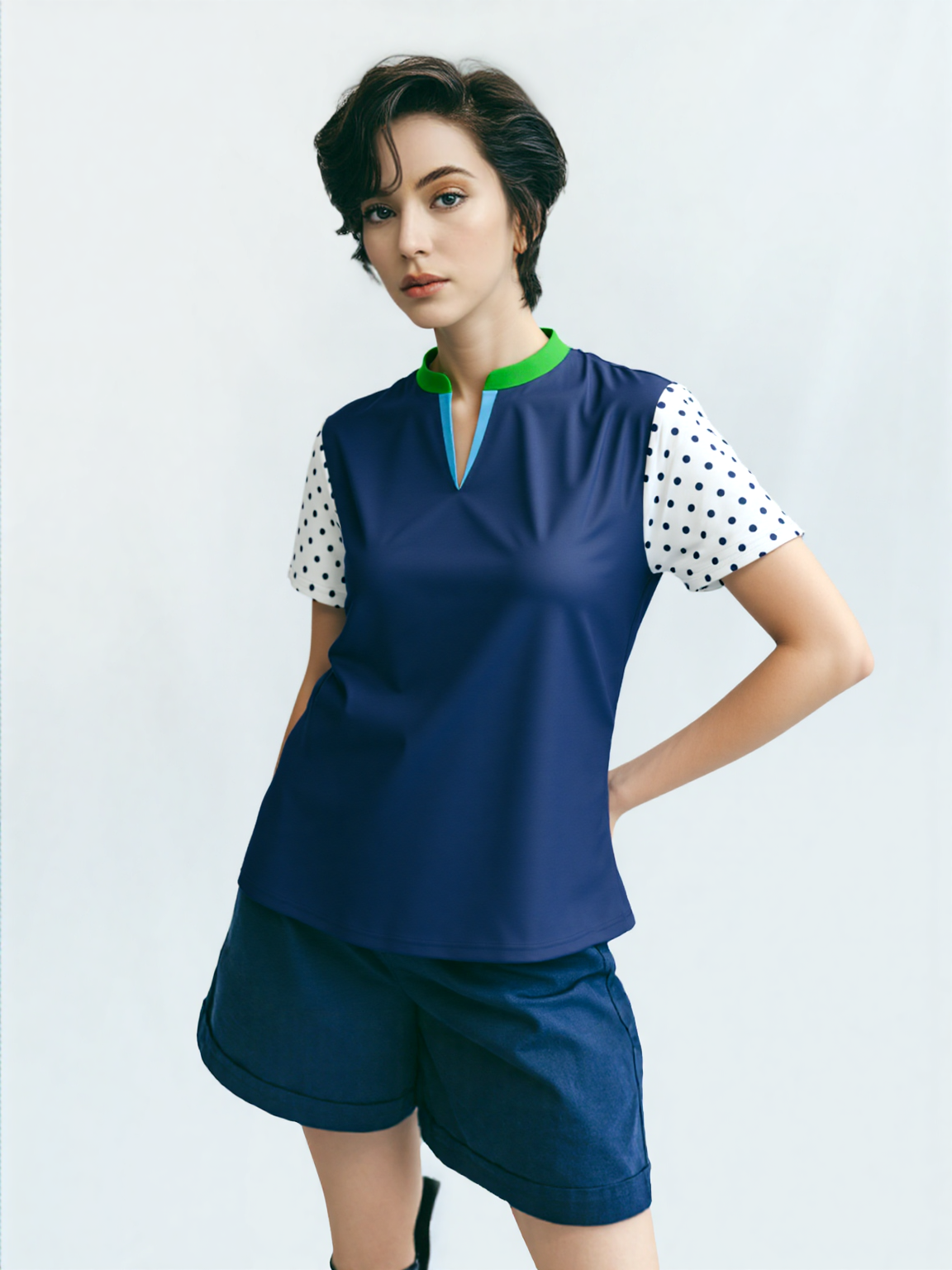 Sailor Blue Mandarin Collar Ladies Golf Polo Jersey