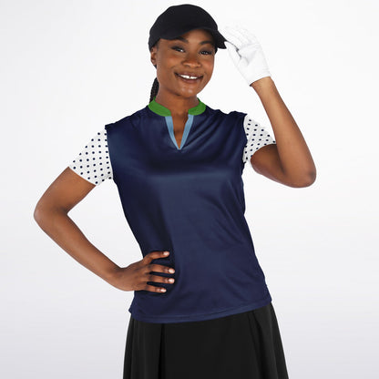 Sailor Blue Mandarin Collar Ladies Golf Polo Jersey